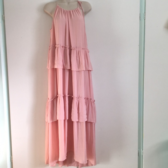pink tiered maxi dress